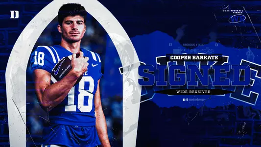 A graphic showing Cooper Barkate will join the Duke football program.