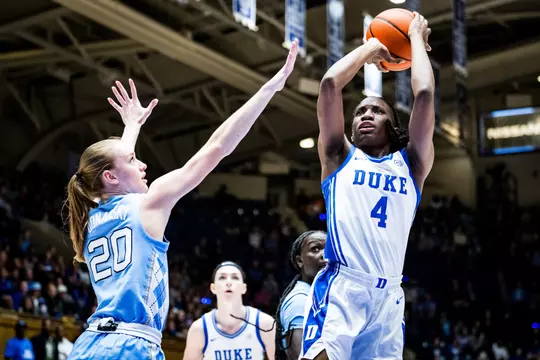 Jadyn Donovan takes a shot over a North Carolina defender.