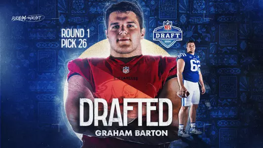 Former Duke offensive lineman Graham Barton was selected in the first round of the 2024 NFL Draft by the Tampa Bay Buccaneers.