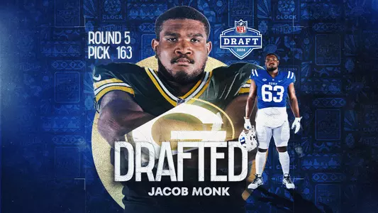 Former Duke offensive lineman Jacob Monk was selected in the fifth round of the 2024 NFL Draft by the Green Bay Packers.