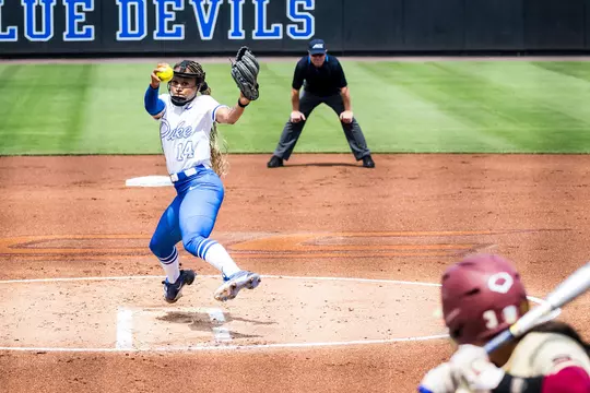 Jala Wright pitches in the 2024 ACC Softball Championship