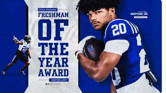 A graphic showing Nate Sheppard was added to the Shaun Alexander Freshman of the Year Award Watch List.