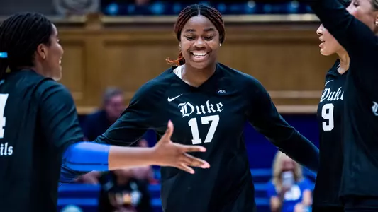 September 10, 2025: The Duke Blue Devils Volleyball team wins 0-0 against the Utah Valley Wolverines in the Morgan’s Message game.
