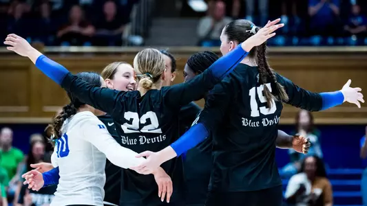 September 10, 2025: The Duke Blue Devils Volleyball team wins 3-1 against the Utah Valley Wolverines in the Morgan’s Message game.