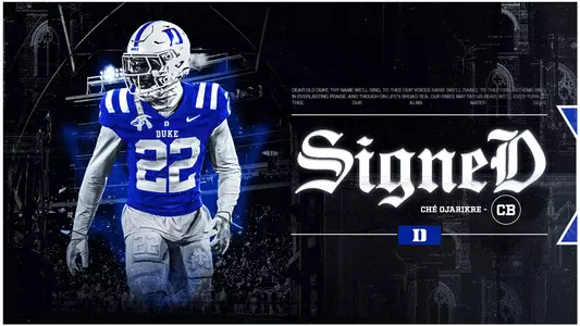 A graphic showing defensive back Ché Ojarikre has joined the Duke football program for the 2026 season.