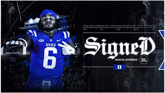 A graphic showing defensive lineman Dakota Quiñonez has joined the Duke football program for the 2026 season.