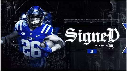 A graphic showing running back Billy Daal has joined the Duke football program for the 2026 season.