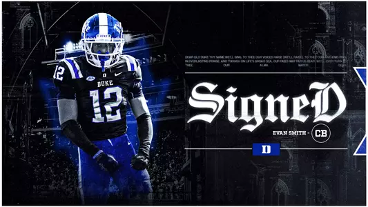 A graphic showing cornerback Evan Smith has joined the Duke football program for the 2026 season.