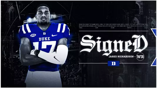 A graphic showing wide receiver Jared Richardson has joined the Duke football program for the 2026 season.