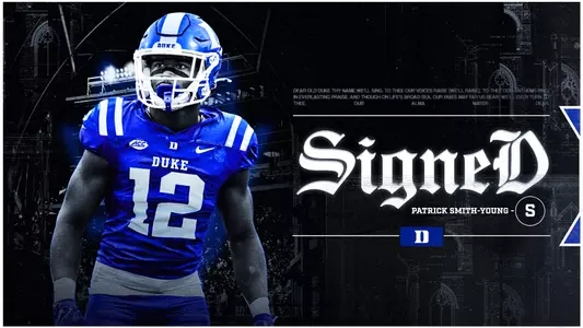 A graphic showing safety Patrick Smith-Young has joined the Duke football program for the 2026 season.