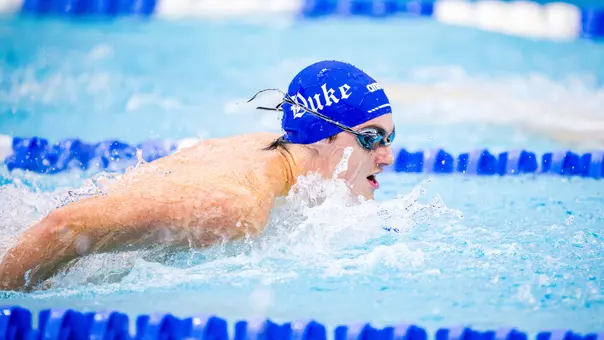 A Duke swimmer competes in the team's Blue-White scrimmage on September 19