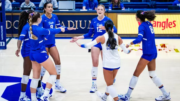Duke Volleyball Celebrates After a Point Against California
