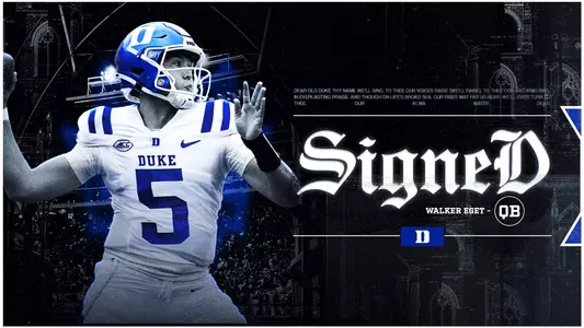 A graphic showing quarterback Walker Eget has signed with the Duke football program for the 2026 season.