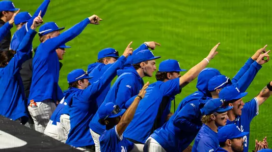 Duke dugout celebrates against Princeton