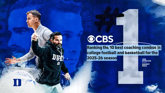 A graphic showing Manny Diaz and Jon Scheyer as the CBS Sports' No. 1 ranked combination of football and men's basketball head coaches for the 2025-26 season.