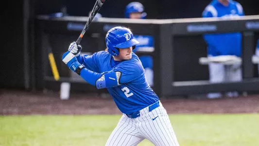 Duke's Adin Zorn stands at the plate and waits for a pitch.
