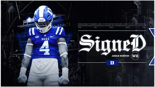 A graphic showing wide receiver Jonah Burton will join the Duke football program for the 2026 season.