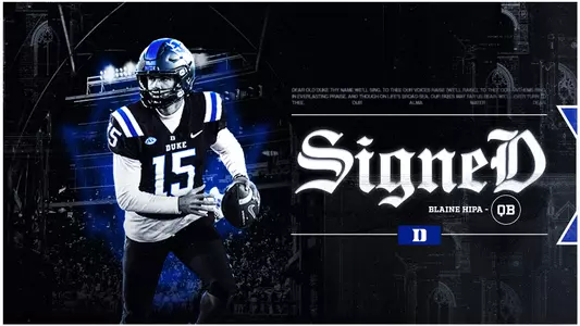 A graphic showing quarterback Blaine Hipa has signed with the Duke football program for the 2026 season.