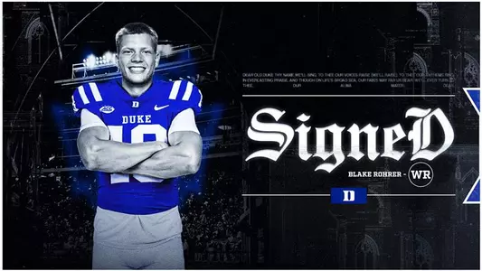 A graphic showing wide receiver Blake Rohrer has signed with the Duke football program for the 2026 season.