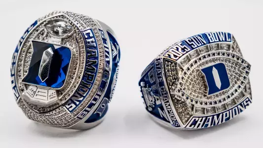 The Duke football team received its hardware from the 2025 season with an ACC Championship and Tony the Tiger Sun Bowl championship ring.