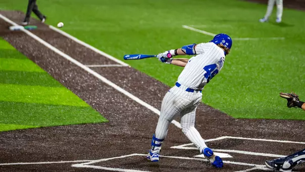 Kaden Smith hits the ball for Duke baseball