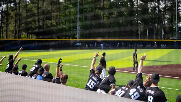Duke baseball dugout celebrates a home run