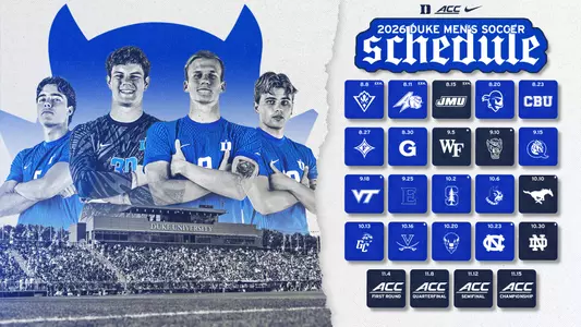 Graphic announcing Duke men's soccer schedule 2026