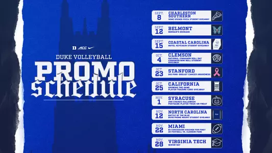 Duke Volleyball 2026 Promotional Schedule