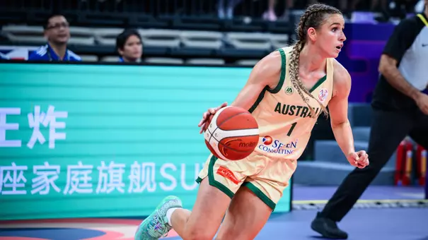 Miela Goodchild dribbles basketball for Australia national team