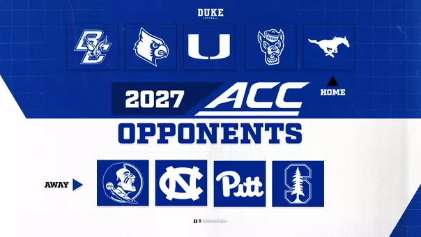 A graphic showing Duke's 2027 ACC football opponents broken down by home and away games.