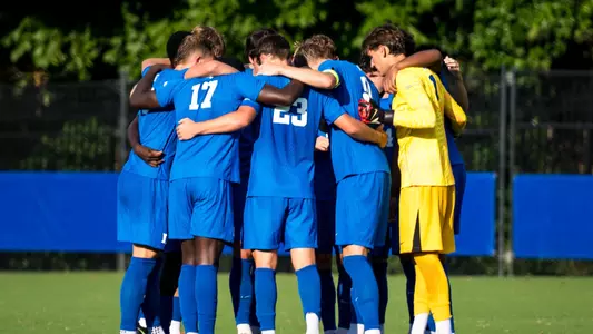 Duke men's soccer huddle
