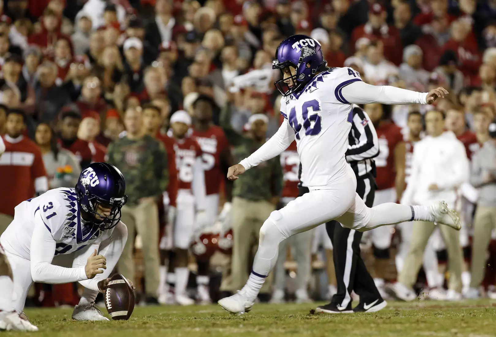 TCU vs Oklahoma football in Norman, Oklahoma on November 23, 2019. (Photo by/ Gregg Ellman)