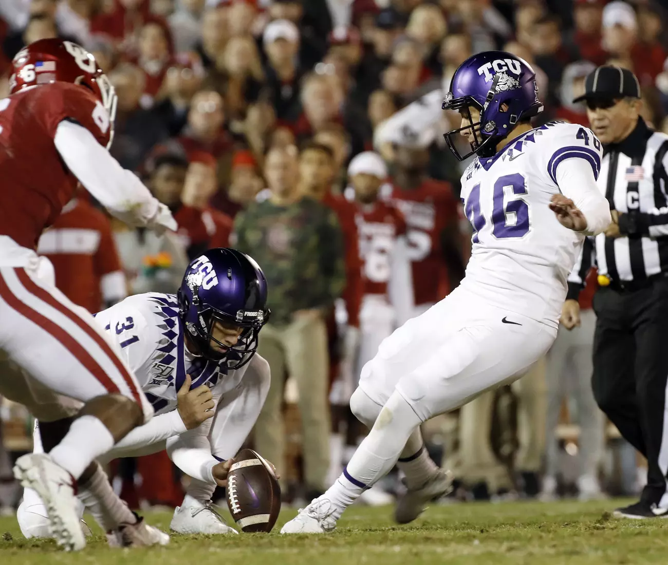 TCU vs Oklahoma football in Norman, Oklahoma on November 23, 2019. (Photo by/ Gregg Ellman)