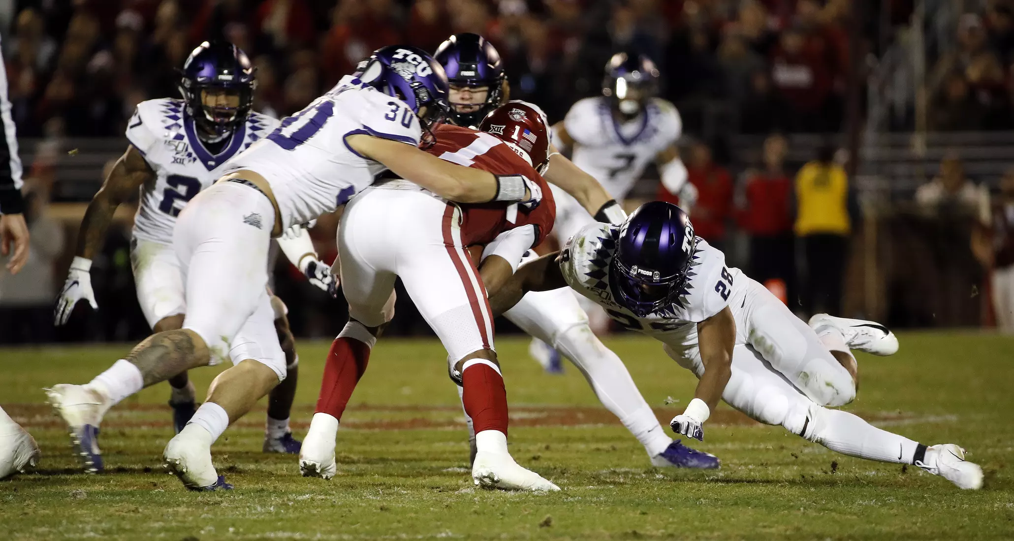 TCU vs Oklahoma football in Norman, Oklahoma on November 23, 2019. (Photo by/ Gregg Ellman)