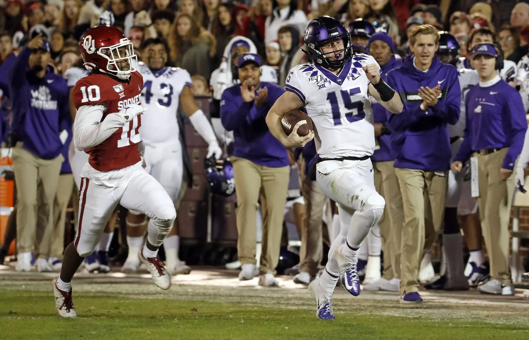 TCU vs Oklahoma football in Norman, Oklahoma on November 23, 2019. (Photo by/ Gregg Ellman)