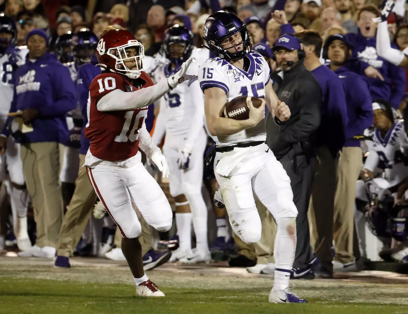 TCU vs Oklahoma football in Norman, Oklahoma on November 23, 2019. (Photo by/ Gregg Ellman)