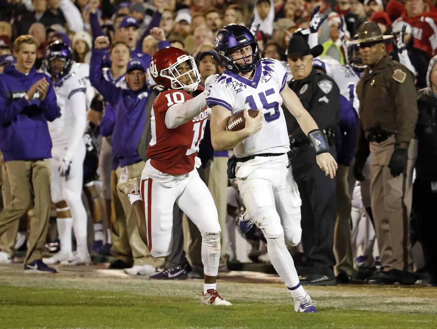 TCU vs Oklahoma football in Norman, Oklahoma on November 23, 2019. (Photo by/ Gregg Ellman)