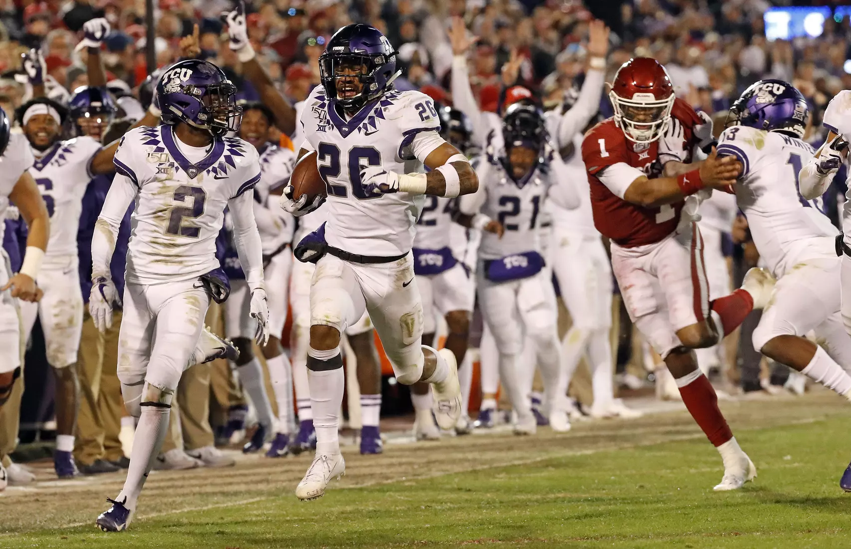 TCU vs Oklahoma football in Norman, Oklahoma on November 23, 2019. (Photo by/ Gregg Ellman)