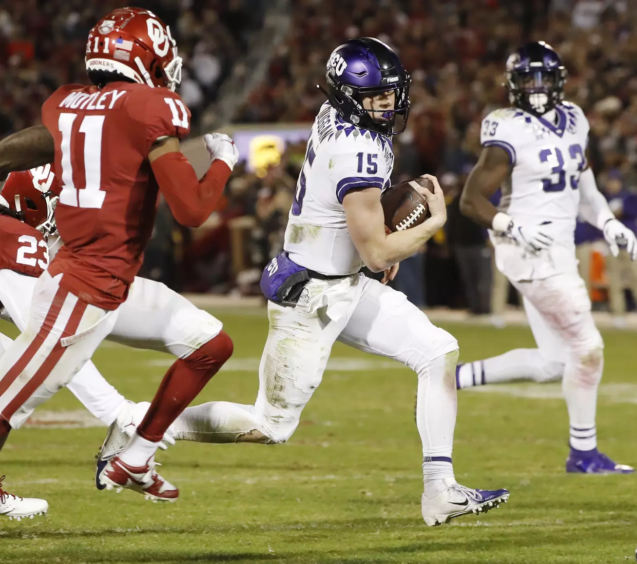 TCU vs Oklahoma football in Norman, Oklahoma on November 23, 2019. (Photo by/ Gregg Ellman)