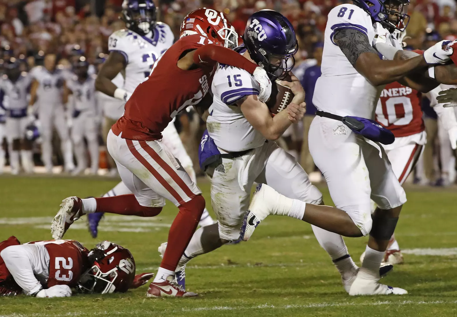TCU vs Oklahoma football in Norman, Oklahoma on November 23, 2019. (Photo by/ Gregg Ellman)