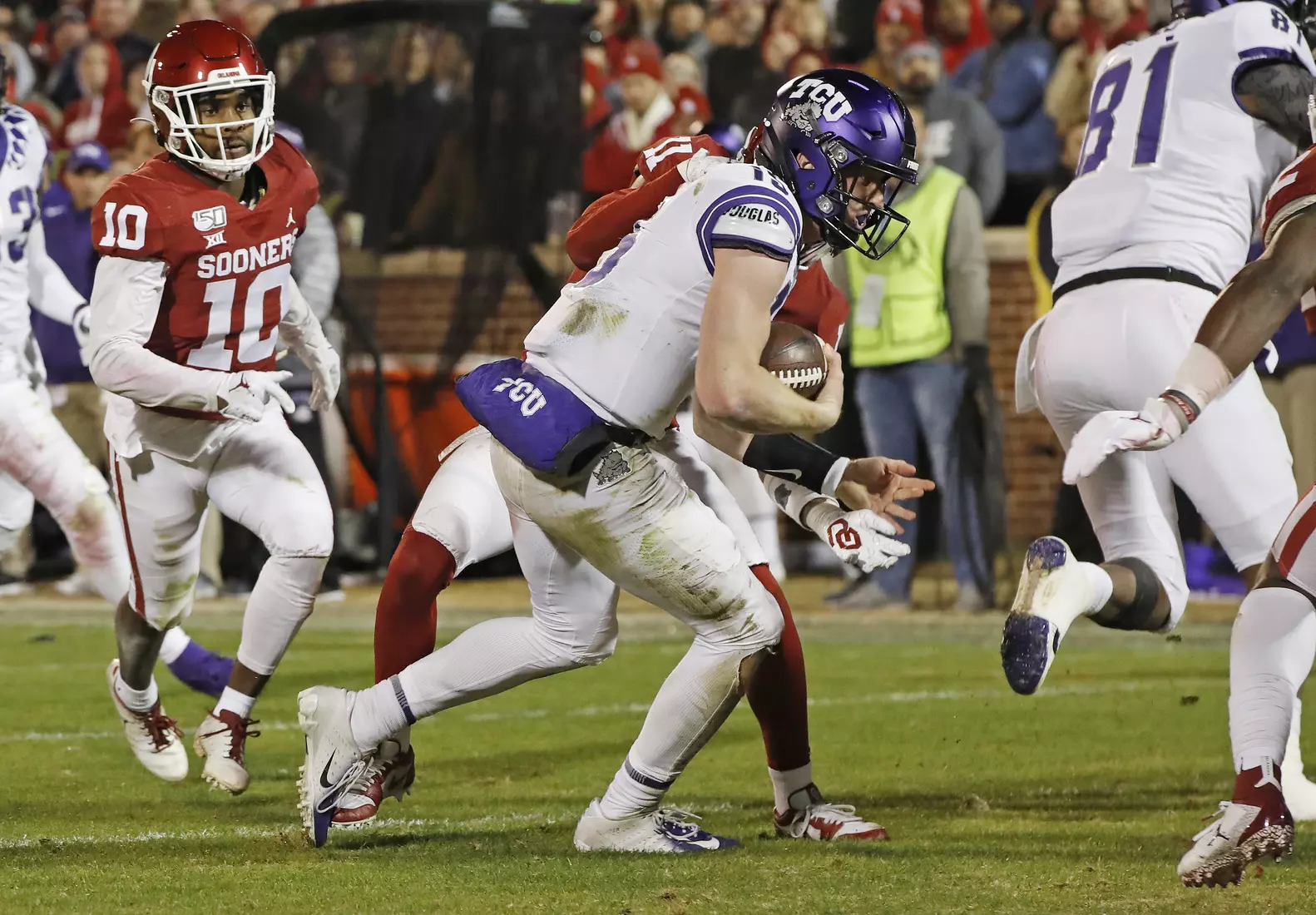 TCU vs Oklahoma football in Norman, Oklahoma on November 23, 2019. (Photo by/ Gregg Ellman)