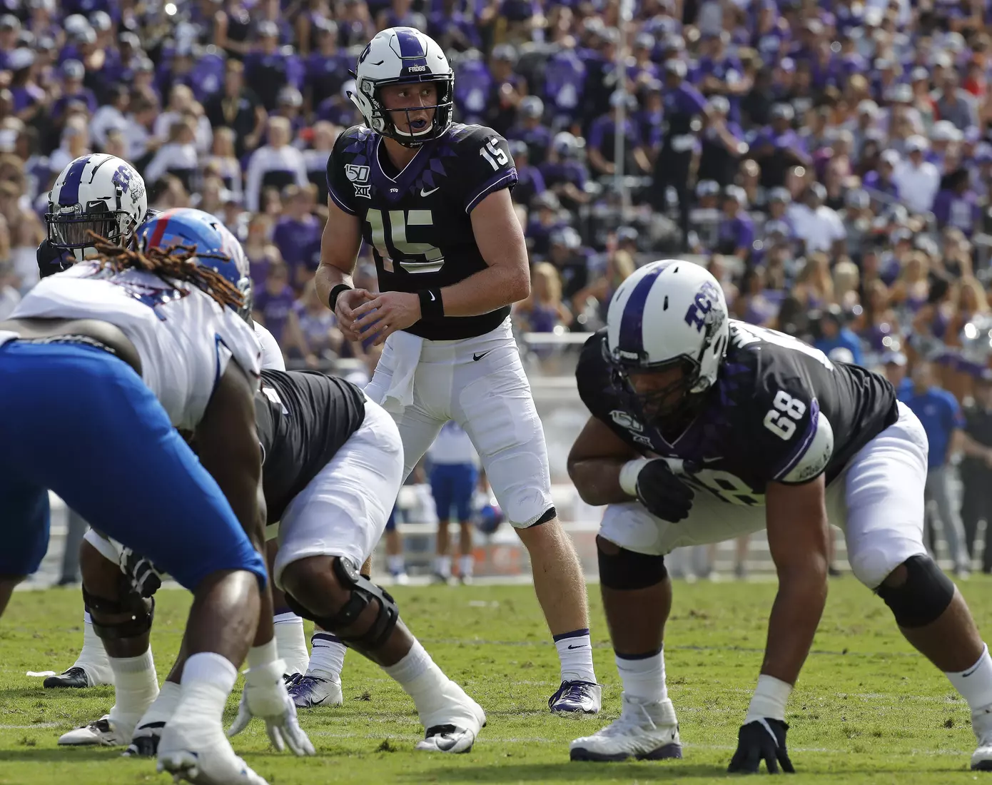 TCU vs Kansas football in Fort Worth, Texas on September 28, 2019. (Photo by Gregg Ellman)