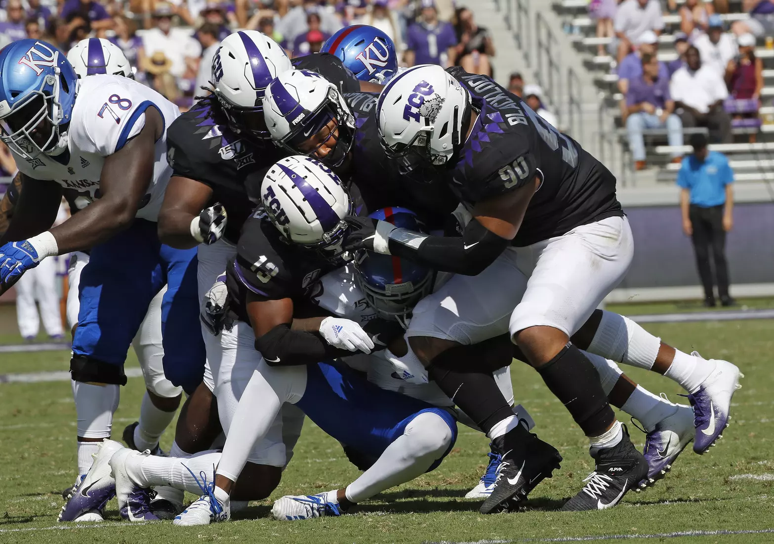 TCU vs Kansas football in Fort Worth, Texas on September 28, 2019. (Photo by Gregg Ellman)
