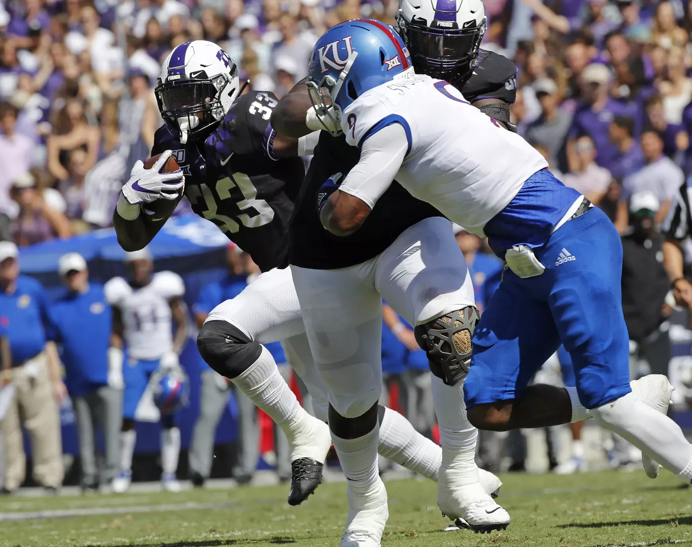 TCU vs Kansas football in Fort Worth, Texas on September 28, 2019. (Photo by Gregg Ellman)
