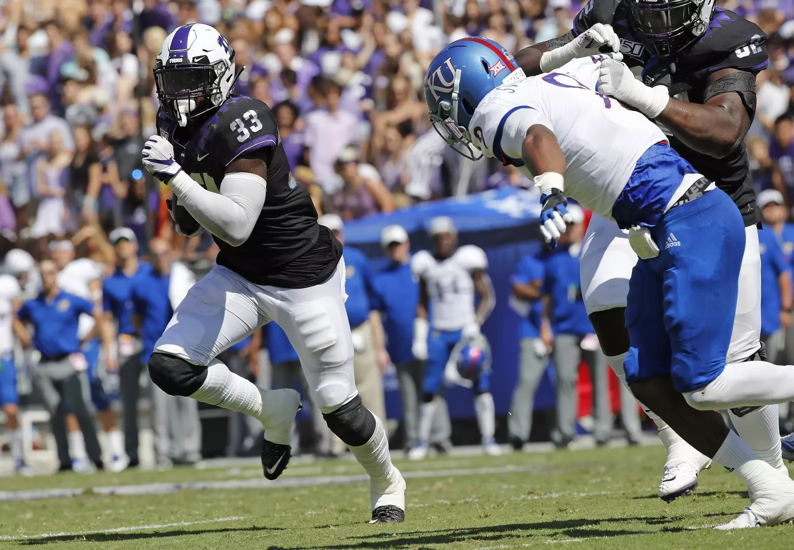 TCU vs Kansas football in Fort Worth, Texas on September 28, 2019. (Photo by Gregg Ellman)