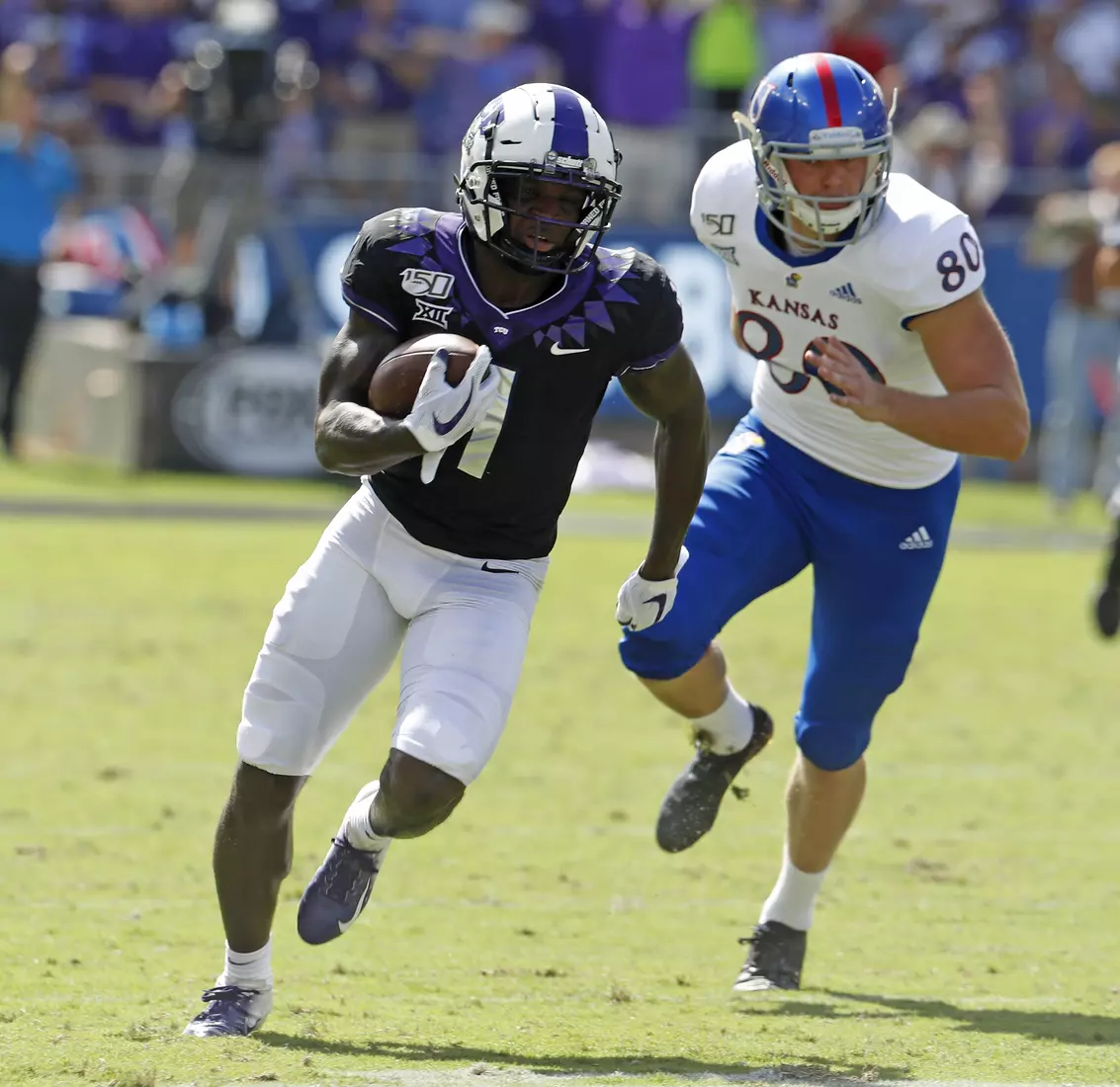 TCU vs Kansas football in Fort Worth, Texas on September 28, 2019. (Photo by Gregg Ellman)