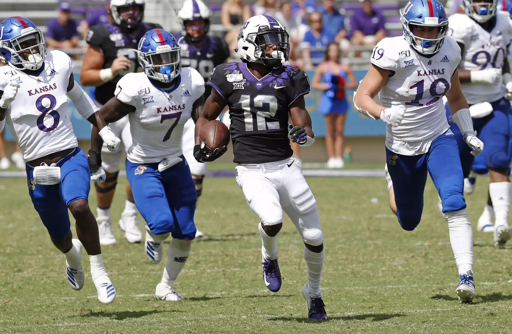 TCU vs Kansas football in Fort Worth, Texas on September 28, 2019. (Photo by Gregg Ellman)