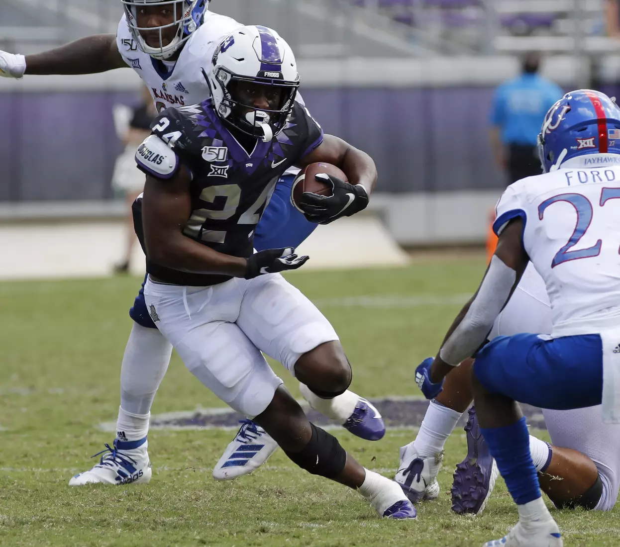 TCU vs Kansas football in Fort Worth, Texas on September 28, 2019. (Photo by Gregg Ellman)