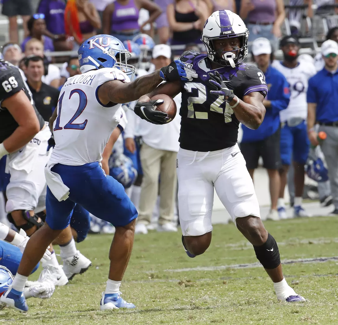 TCU vs Kansas football in Fort Worth, Texas on September 28, 2019. (Photo by Gregg Ellman)
