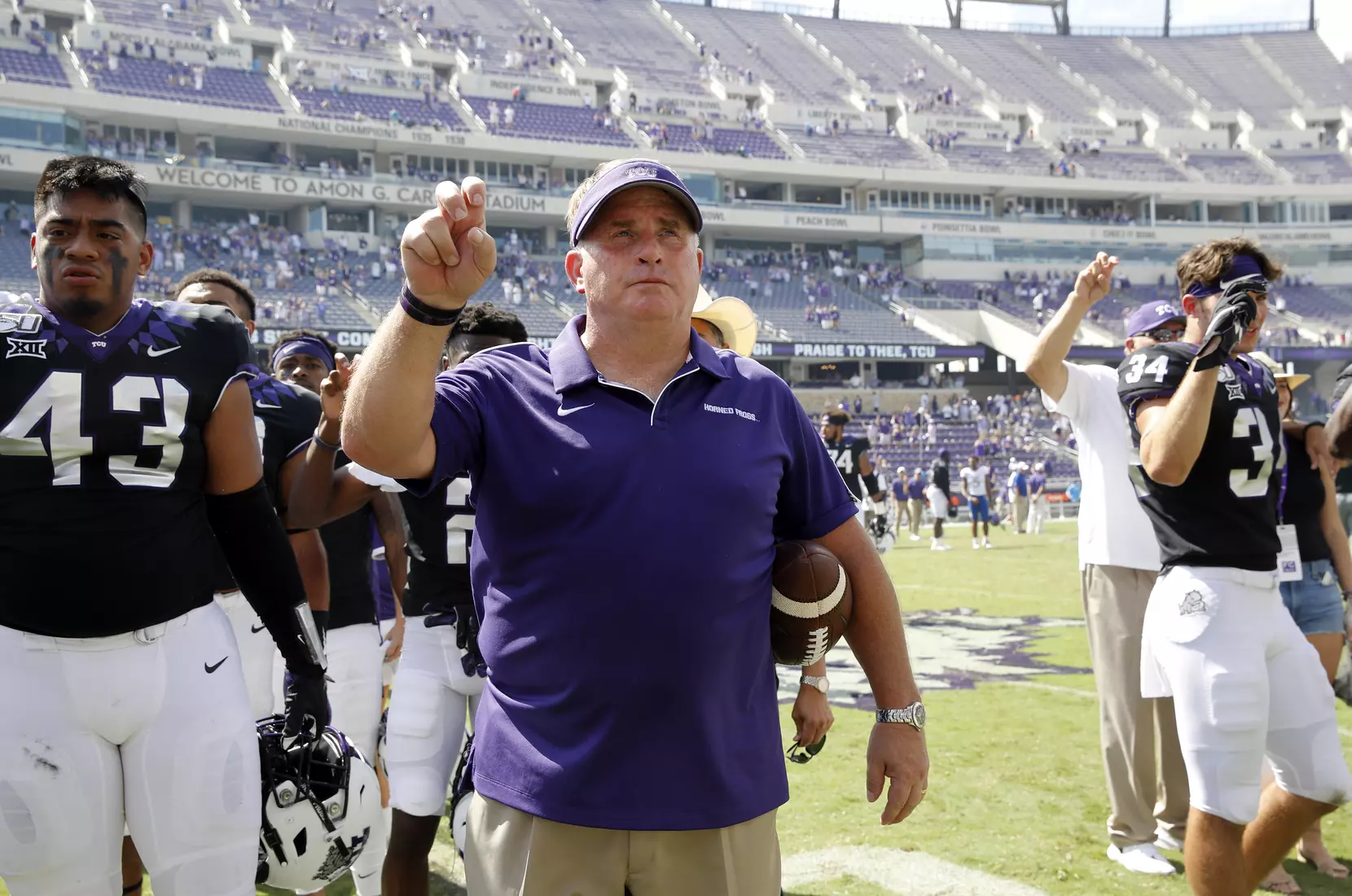 TCU vs Kansas football in Fort Worth, Texas on September 28, 2019. (Photo by Gregg Ellman)
